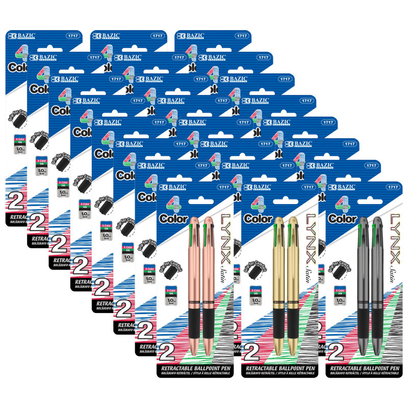BAZIC PRODUCTS BAZIC Products® Lynx Satin Top 4-Color Pen with Cushion Grip, 2 Per Pack, 24 Packs