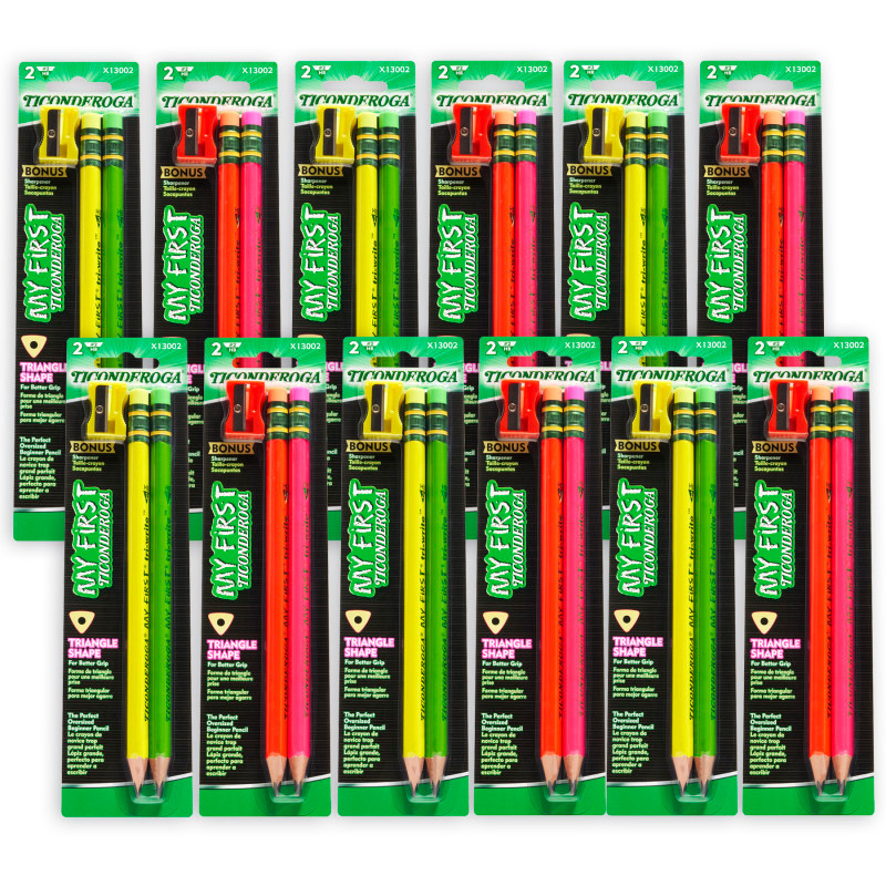 DIXON TICONDEROGA CO Ticonderoga® My First® Tri-Write™ Wood-Cased Pencils, Neon Assorted, 2 Per Pack, 12 Packs