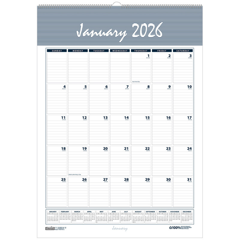 HOUSE OF DOOLITTLE House of Doolittle® Recycled Monthly Wall Calendar Bar Harbor, 12" x 17"