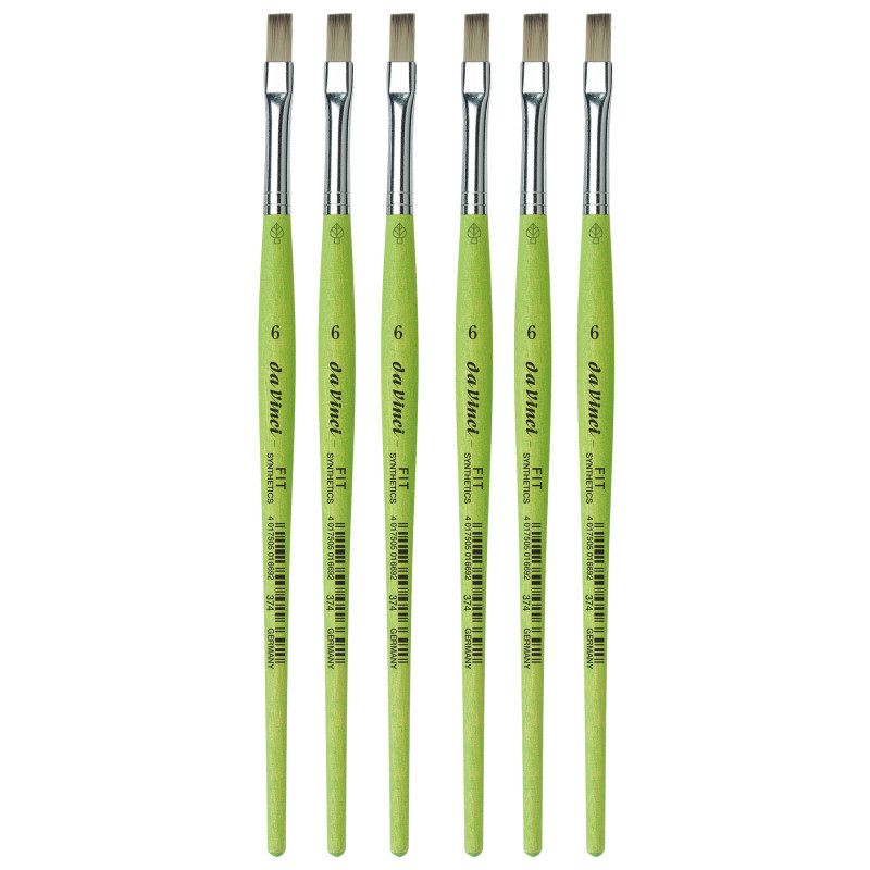 GREGORY DANIELS FINE ARTS INC da Vinci FIT Synthetics Student Brush, Synthetic, Acrylic & Tempera, Flat, Series 374, Size 6, Pack of 6