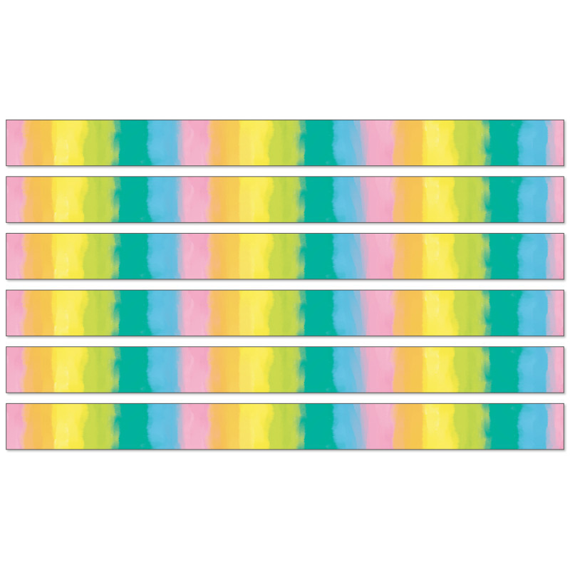 CARSON DELLOSA EDUCATION Happily Ever Elementary Creatively Inspired Watercolor Straight Borders, 36 Feet Per Pack, 6 Packs