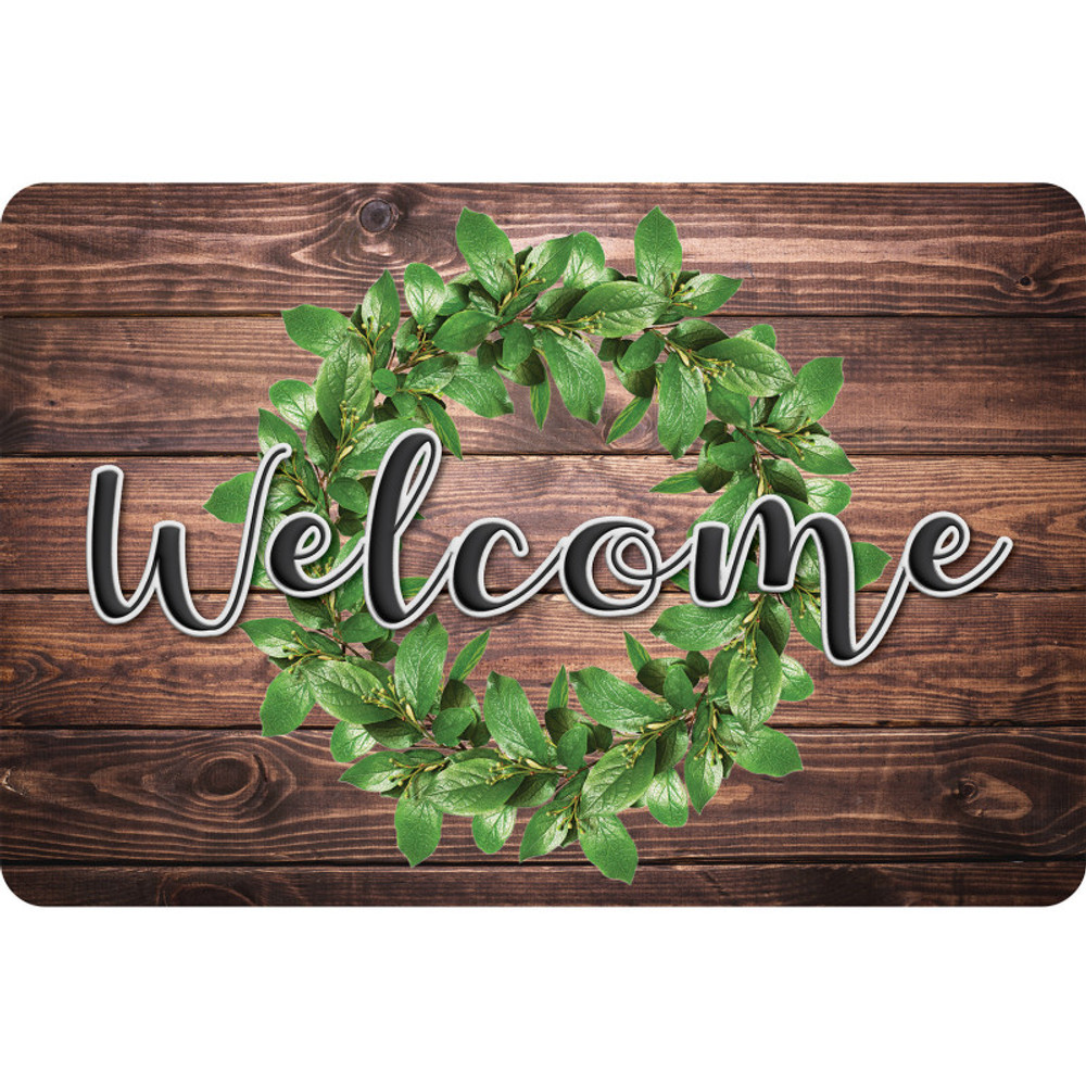 ASHLEY PRODUCTIONS Ashley Productions® The Original Fun Mat™, Welcome Mat, 15.5" x 23.5", Green Wreath Welcome