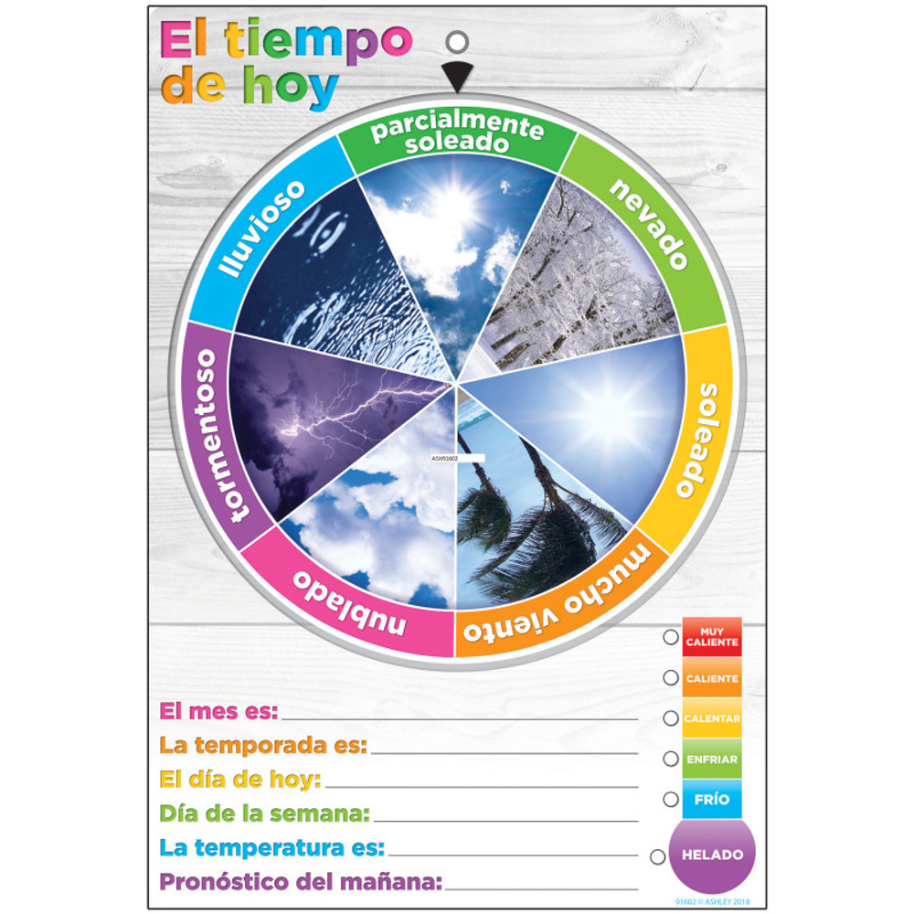 ASHLEY PRODUCTIONS Ashley Productions® Smart Poly™ Weather Smart Wheel w/Grommet, 13" x 19", Spanish