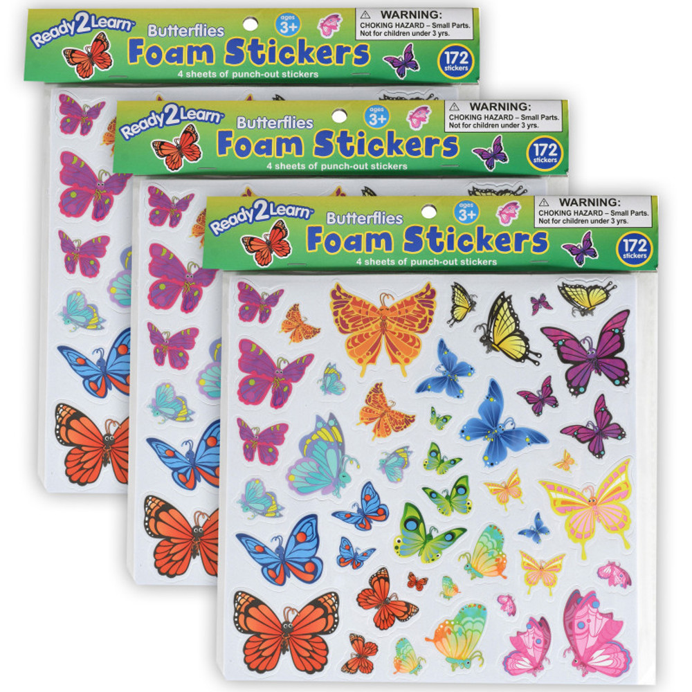 LEARNING ADVANTAGE READY 2 LEARN™ Foam Stickers - Butterflies - 172 Per Pack - 3 Packs