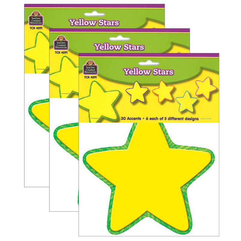 TEACHER CREATED RESOURCES Teacher Created Resources® Yellow Stars Accents, 30 Per Pack, 3 Packs