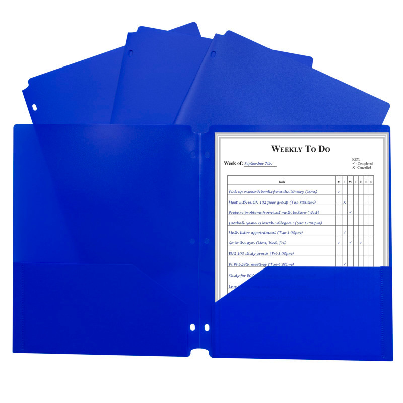 C-LINE PRODUCTS INC C-Line® Two-Pocket Heavyweight Poly Portfolio Folder with Three-Hole Punch, Blue, Each