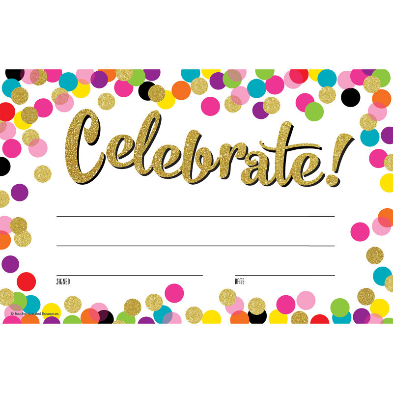 TEACHER CREATED RESOURCES Teacher Created Resources® Confetti Celebrate! Awards, 8.5" x 5.5", Pack of 25