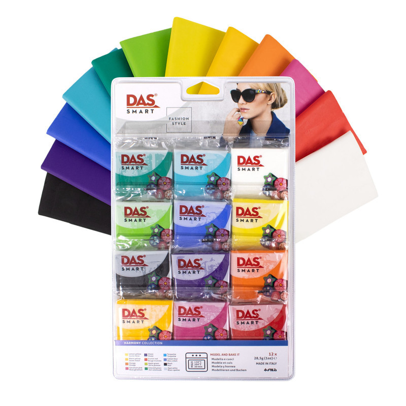DIXON FINE ART DAS® Smart Modeling Clay Oven Hardening Polymer, Harmonic Set, Assorted Colors, 12 Pieces