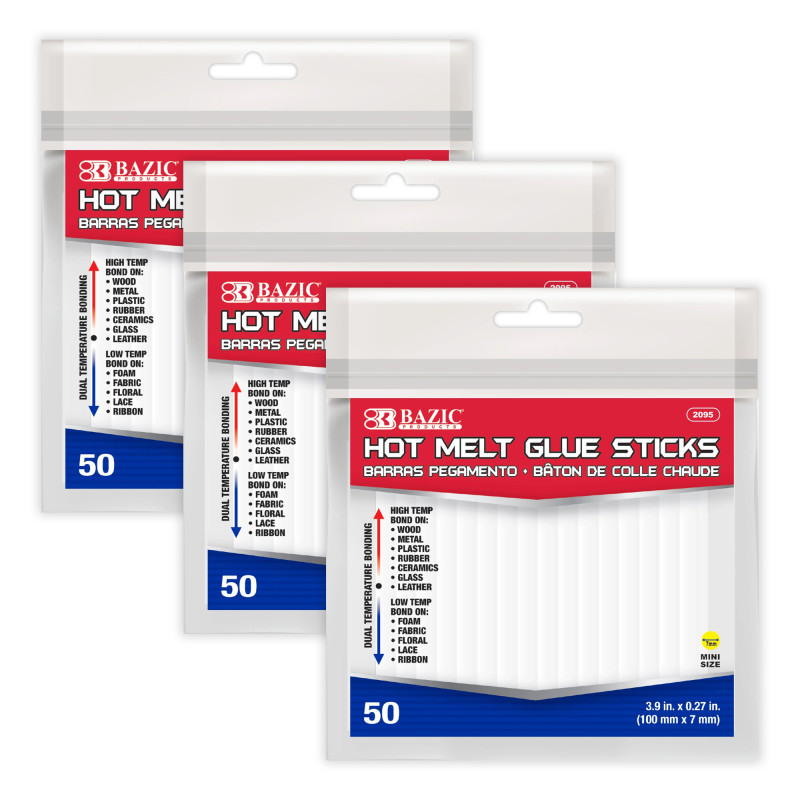 BAZIC PRODUCTS BAZIC Products® Mini Hot Melt Glue Sticks, Dual Temp, 3.9" x 0.27", 50 Per Bag, 3 Bags
