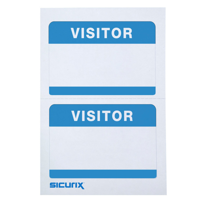 BAUMGARTENS INC SICURIX Visitor Adhesive Badges, Blue, Pack of 100