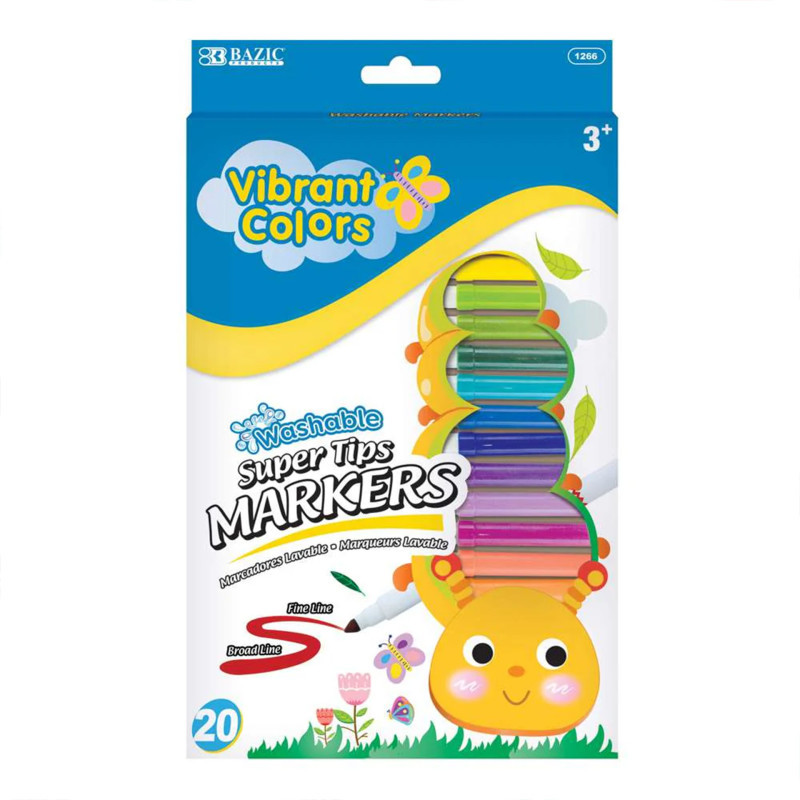 BAZIC PRODUCTS BAZIC Products® Super Tip Washable Markers, Fine Line, 20 Colors