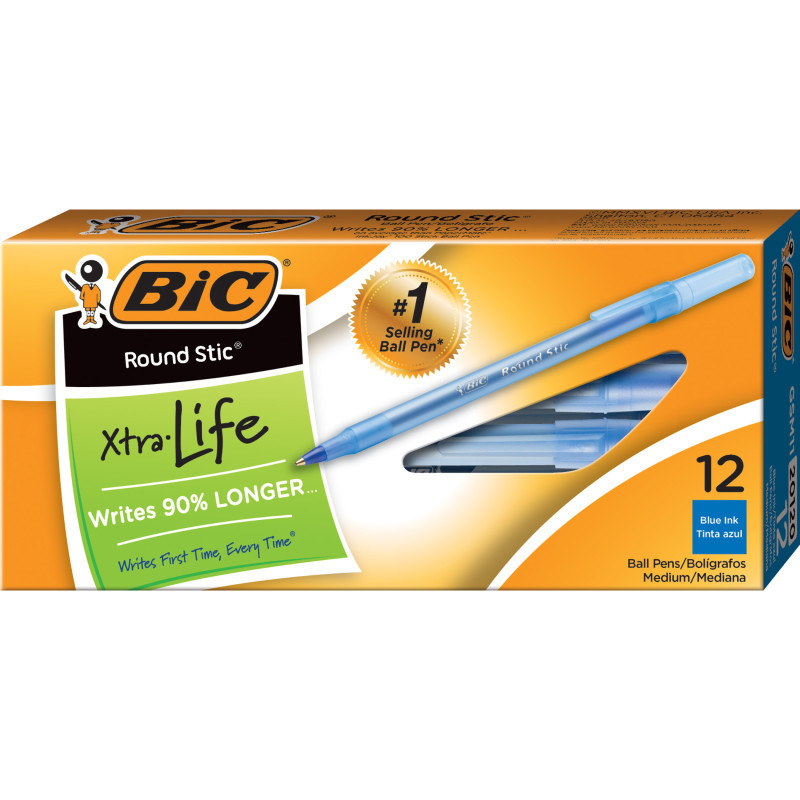 BIC USA INC BIC® Round Stic® Pen, Medium Point, Blue, Pack of 12