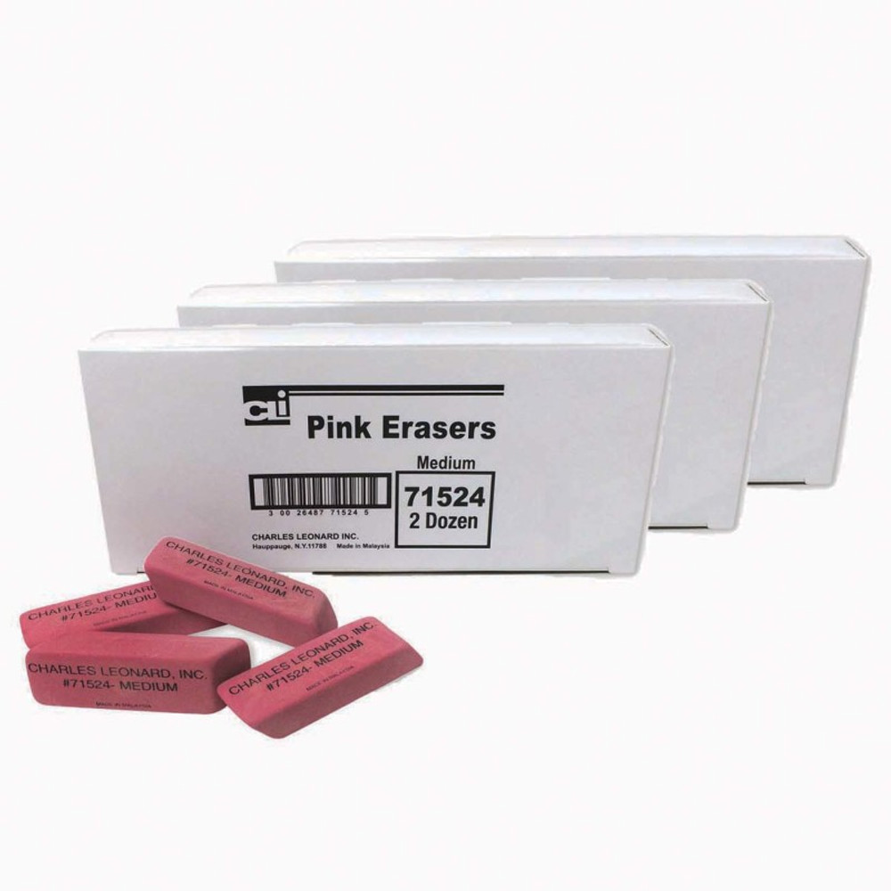 ADVANTUS Charles Leonard Medium Natural Rubber Pink Wedge Eraser, 24 Per Pack, 3 Packs ADVANTUS Charles Leonard Medium Natural Rubber Pink Wedge Eraser, 24 Per Pack, 3 Packs