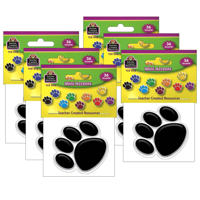 TEACHER CREATED RESOURCES Teacher Created Resources® Colorful Paw Prints Mini Accents, 36 Per Pack, 6 Packs