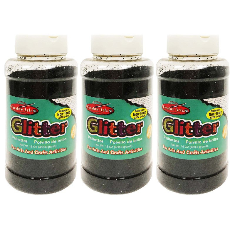 ADVANTUS Charles Leonard Creative Arts™ Glitter, 1 lb. Bottle, Black, Pack of 3