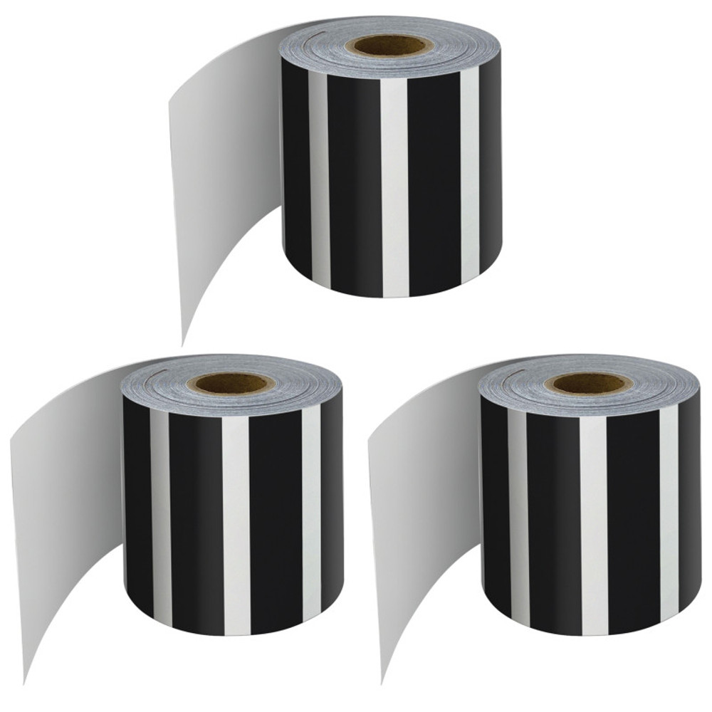 CARSON DELLOSA EDUCATION Carson Dellosa Education Black and White Vertical Stripes Rolled Straight Border, 65 Feet Per Roll, Pack of 3