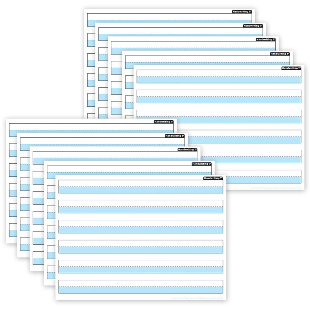 ASHLEY PRODUCTIONS Ashley Productions® Smart Poly® PosterMat Pals™ Space Savers, 13" x 9-1/2", 1" Handwriting Highlighted Blue, Pack of 10 ASHLEY PRODUCTIONS Ashley Productions® Smart Poly® PosterMat Pals™ Space Savers, 13" x 9-1/2", 1" Handwriting Highlighted Blue, Pack of 10
