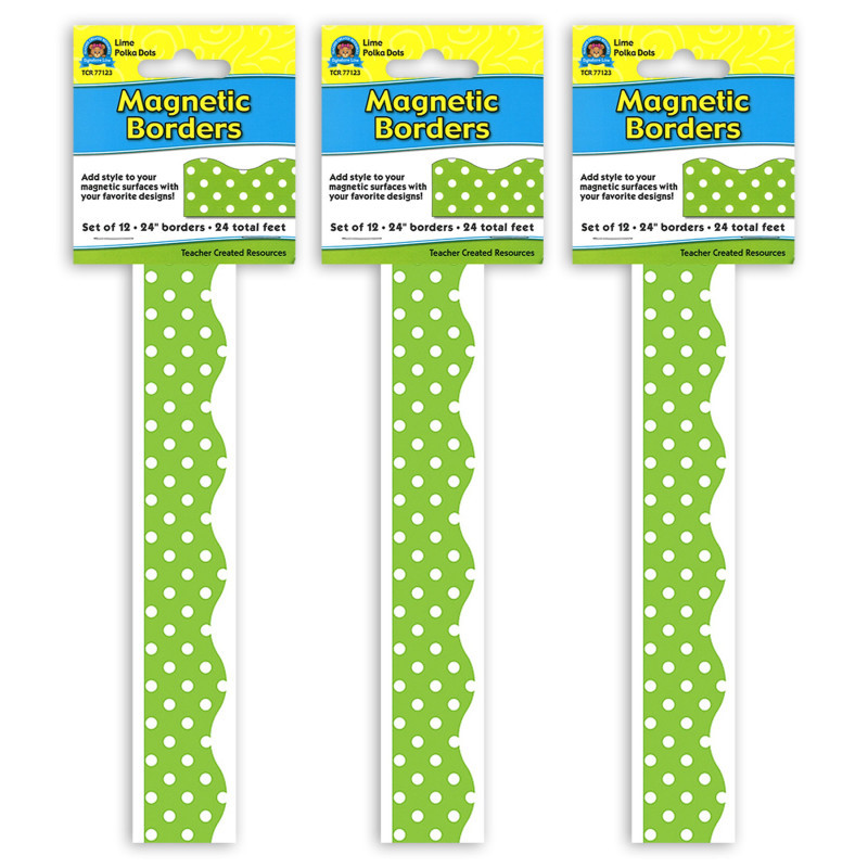 TEACHER CREATED RESOURCES Teacher Created Resources® Magnetic Borders, Lime Polka Dots, 24 Feet Per Pack, 3 Packs