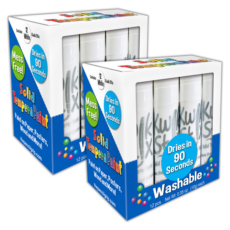 THE PENCIL GRIP Kwik Stix™ Solid Tempera Paint Sticks, Single Color Pack, White, 12 Per Pack, 2 Packs