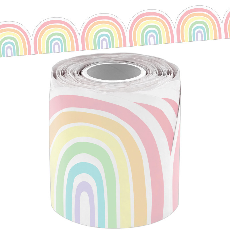 TEACHER CREATED RESOURCES Teacher Created Resources® Pastel Pop Rainbows Die-Cut Rolled Border Trim, 50 Feet