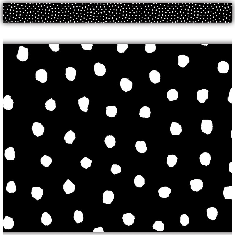 TEACHER CREATED RESOURCES Teacher Created Resources® White Painted Dots on Black Straight Border Trim, 35 Feet