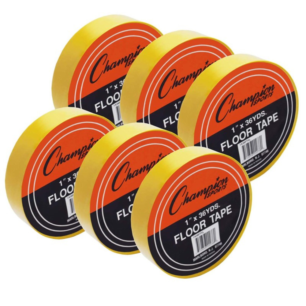 CHAMPION SPORTS Champion Sports Floor Marking Tape, 1" x 36 yd, Yellow, 6 Rolls