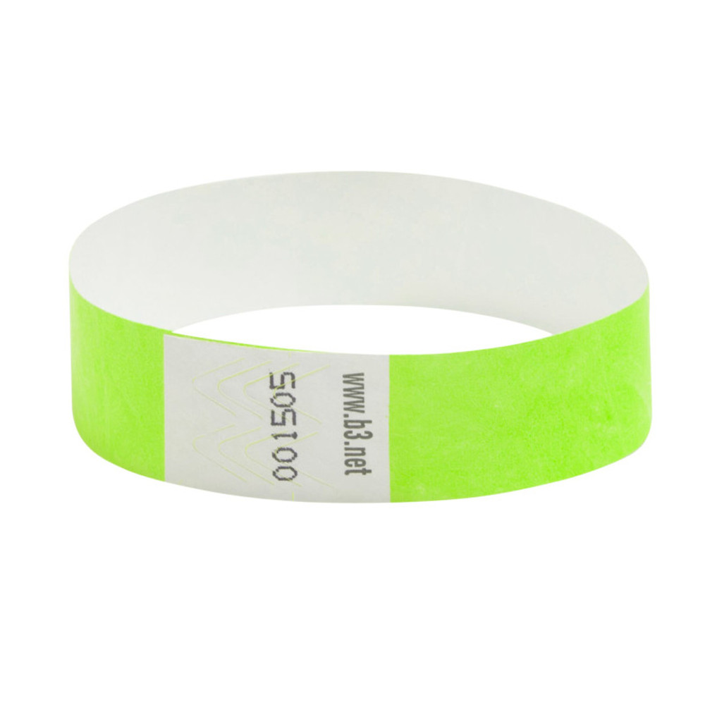 BAUMGARTENS INC SICURIX Sequentially Numbered Security Wristbands, 3/4", Green, Pack of 100
