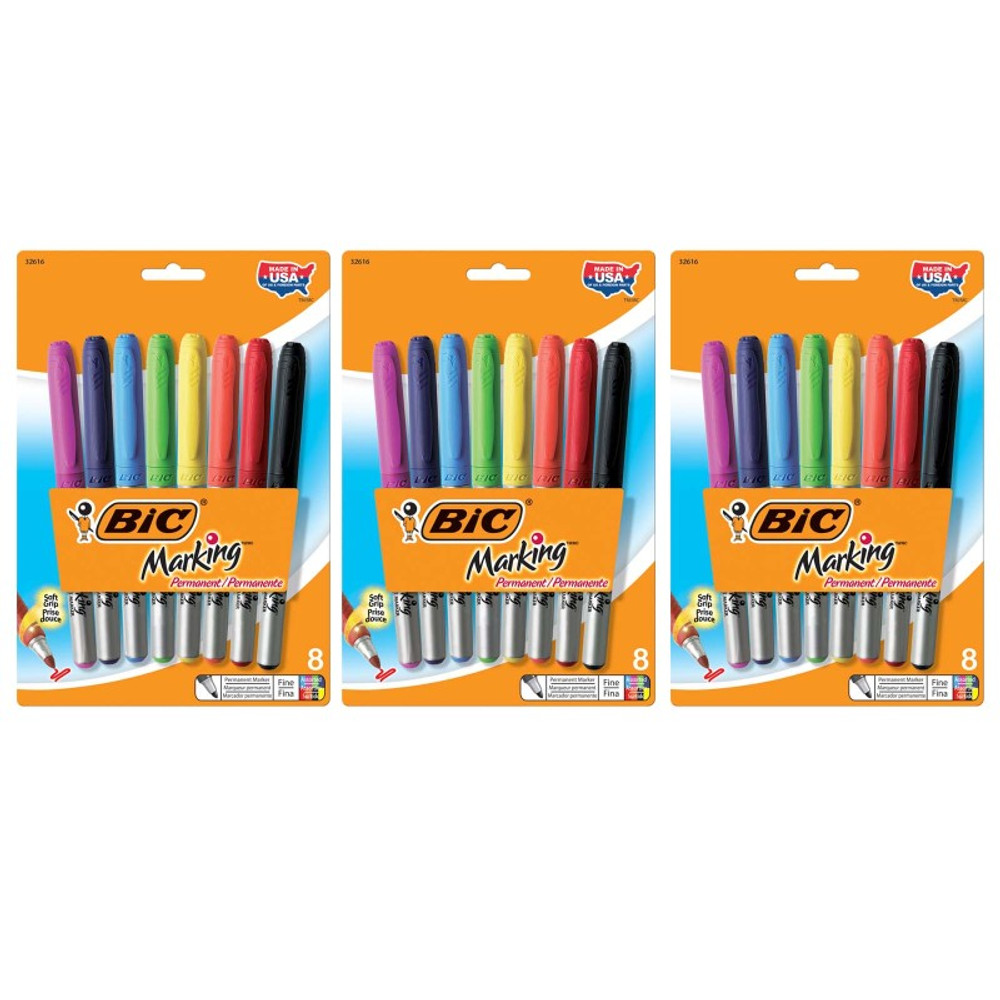 BIC USA INC BIC® Intensity Permanent Marker, Fine Point, Assorted Colors, 8 Per Pack, 3 Packs