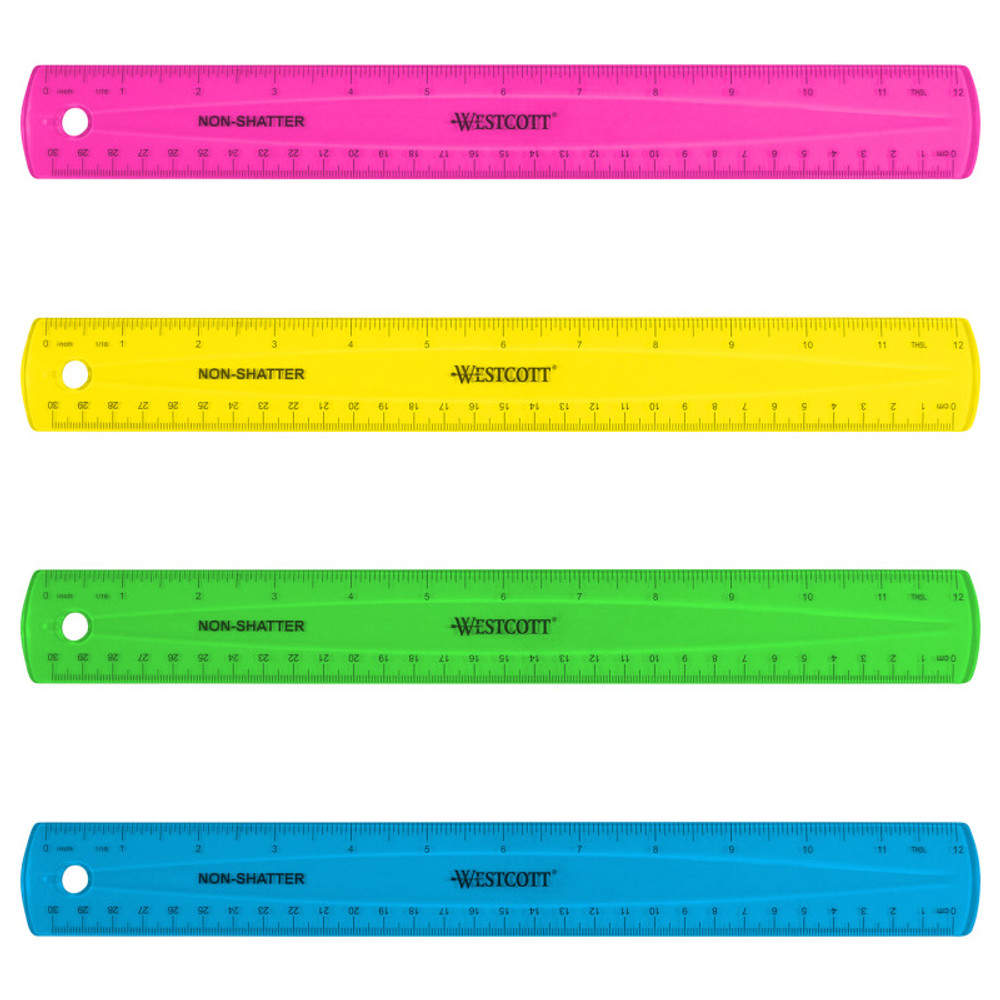 ACME UNITED CORPORATION Westcott® 12" Shatterproof Ruler with Anti-Microbial, Assorted Translucent Colors (No Color Choice)