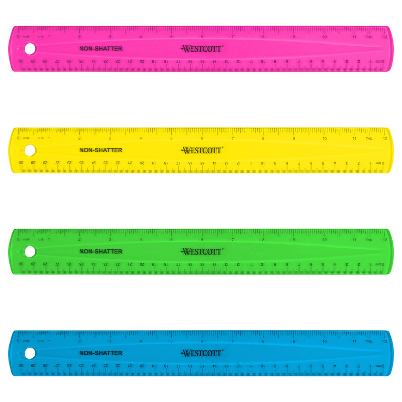 ACME UNITED CORPORATION Westcott® 12" Shatterproof Ruler with Anti-Microbial, Assorted Translucent Colors (No Color Choice)