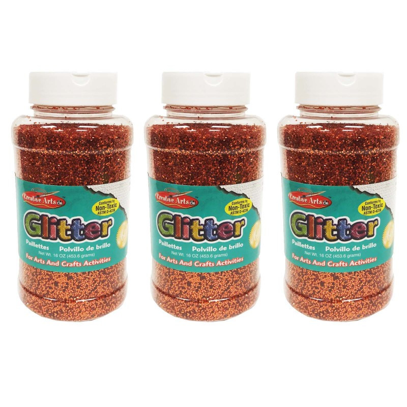 ADVANTUS Charles Leonard Creative Arts™ Glitter, 1 lb. Bottle, Orange, Pack of 3