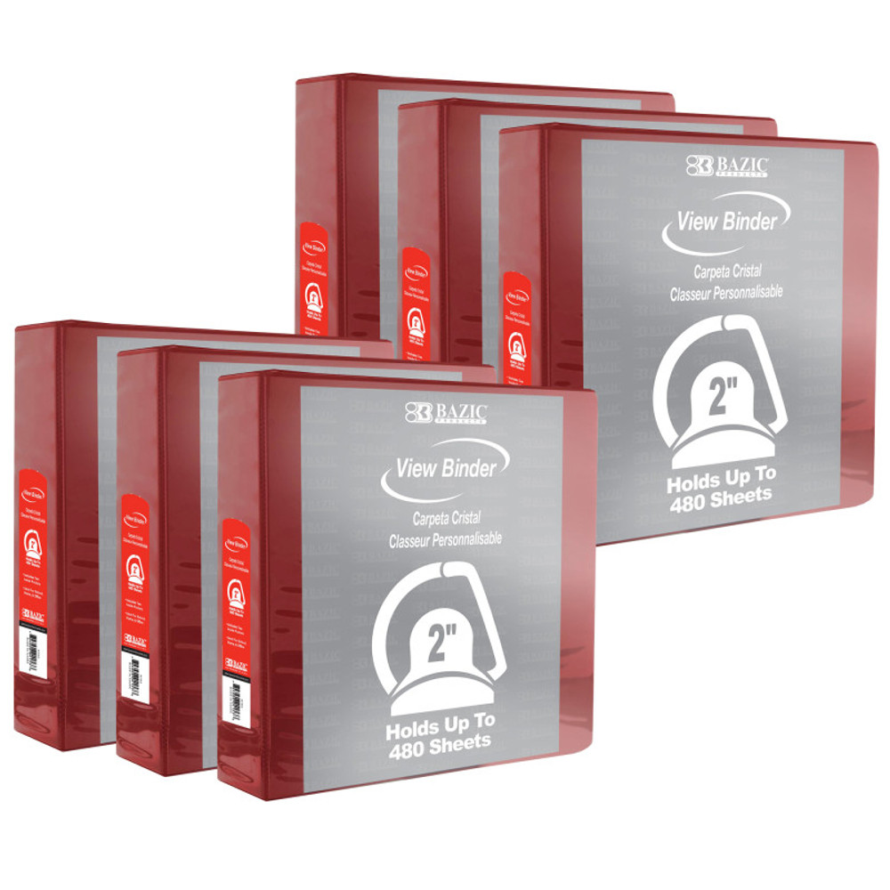 BAZIC PRODUCTS BAZIC Products® Slant D Ring View Binder with 2 Pockets, 2", Burgundy, Pack of 6