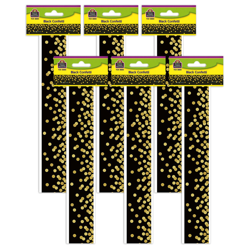 TEACHER CREATED RESOURCES Teacher Created Resources® Black Confetti Straight Border Trim, 35 Feet Per Pack, 6 Packs
