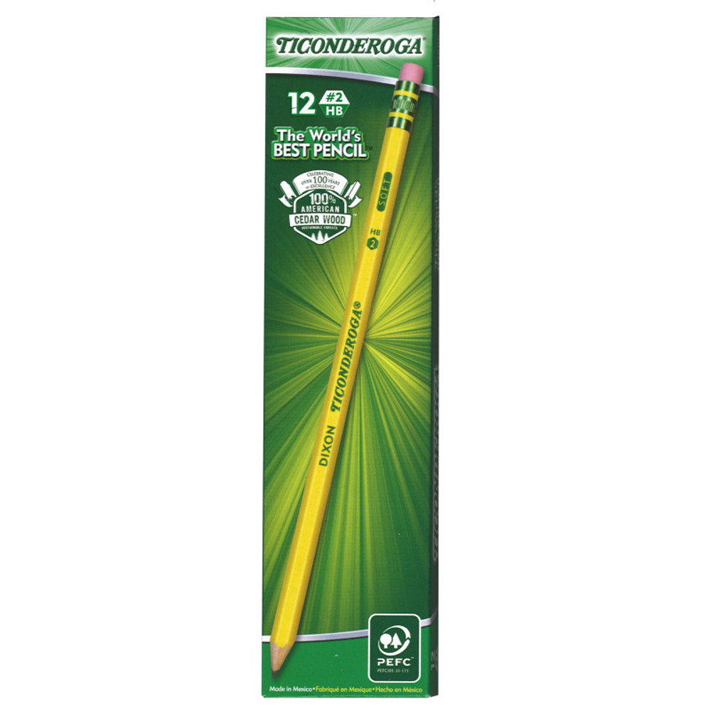 DIXON TICONDEROGA CO Ticonderoga® Wood-Cased Pencils, #2 HB Soft, Pre-Sharpened, Yellow, 12 Ct