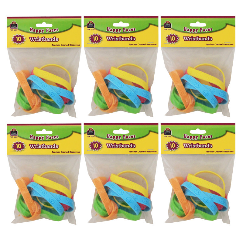 TEACHER CREATED RESOURCES Teacher Created Resources® Happy Faces Wristbands, 10 Per Pack, 6 Packs