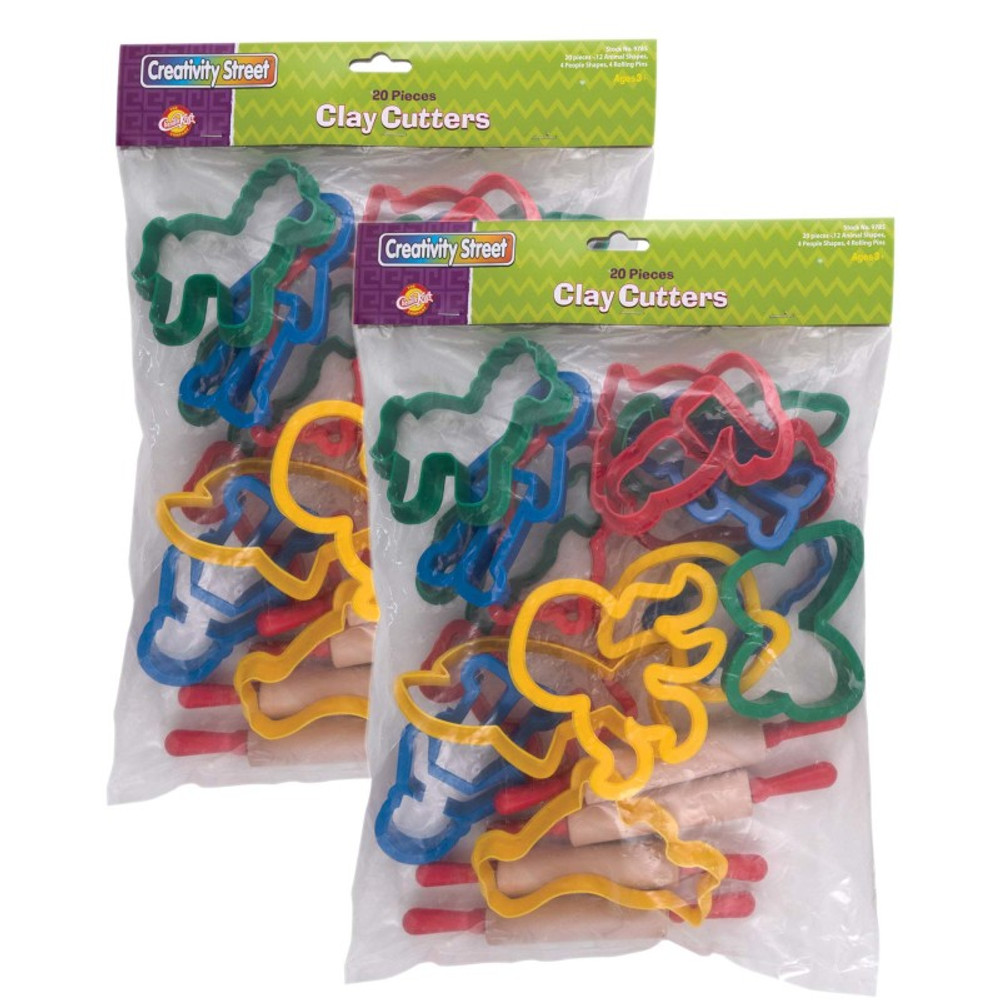 DIXON TICONDEROGA CO Creativity Street® Jumbo Dough & Clay Cutter Set with Rolling Pin, Assorted Shapes, Approx. 4", 20 Pieces Per Set, 2 Sets