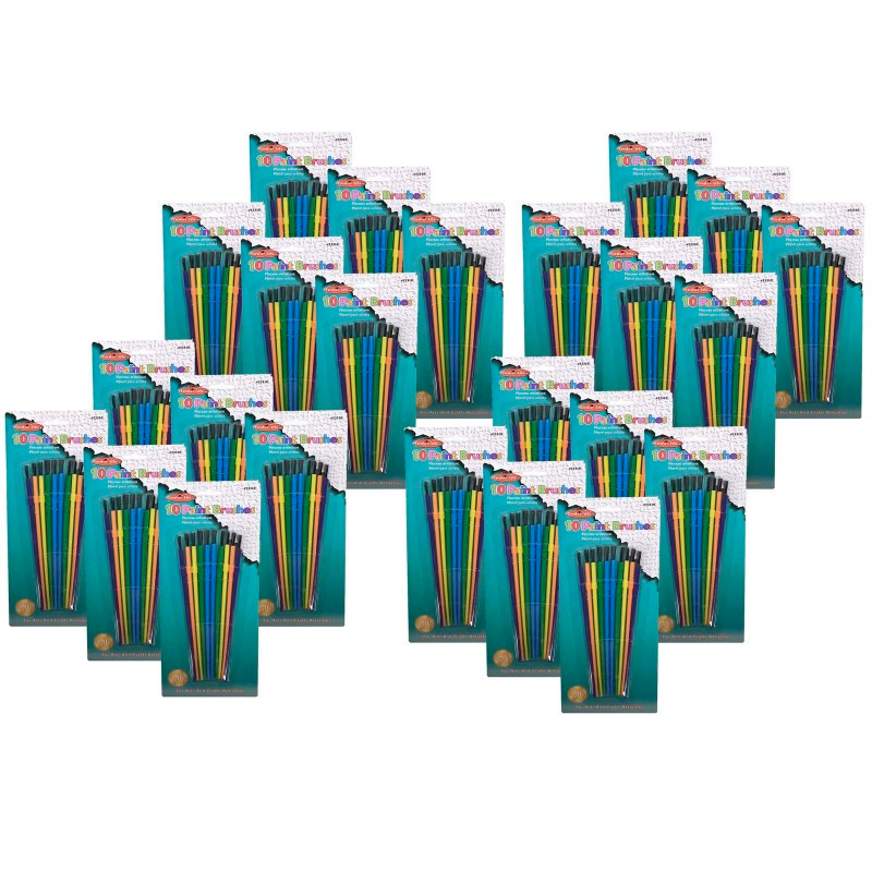 ADVANTUS Charles Leonard Plastic Artist Paint Brushes, Assorted Sizes and Colors, 10 Per Pack, 24 Packs