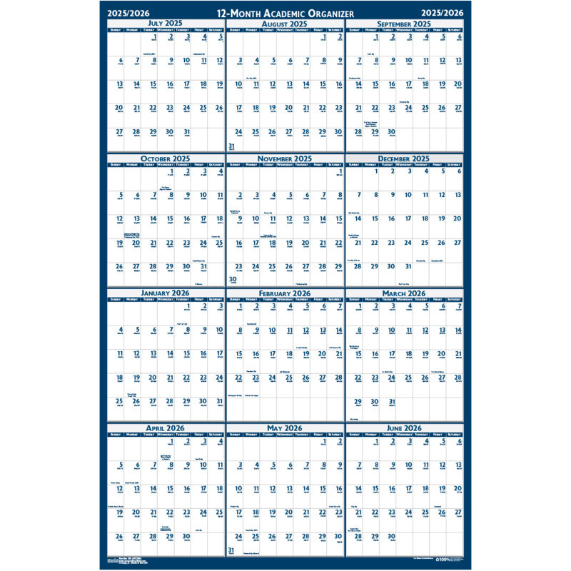 HOUSE OF DOOLITTLE House of Doolittle® Laminated Wipe Off Wall Academic Calendar, Reversible, 18" x 24"