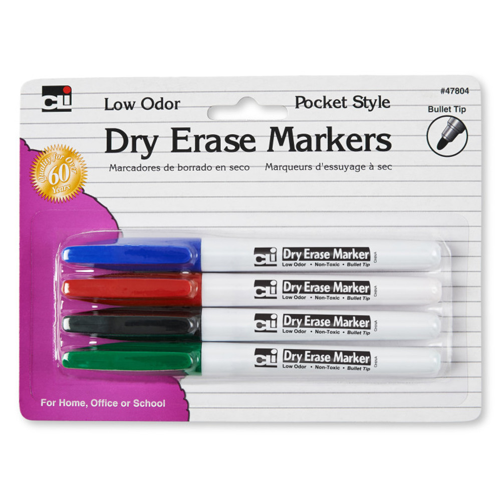 ADVANTUS Charles Leonard Dry Erase Markers, 4 Colors, Bullet Tip, Pack of 4