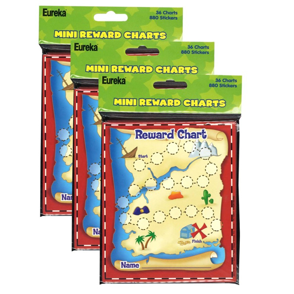 EUREKA Eureka® Treasure Hunt Mini Reward Charts with Stickers, 36 Charts Per Pack, 3 Packs