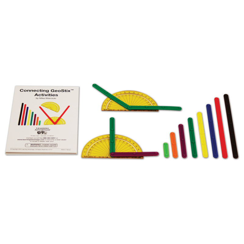 LEARNING ADVANTAGE Learning Advantage® GeoStix Basic Set - 80 Construction Sticks - 24 Activity Cards - 2 Protractors
