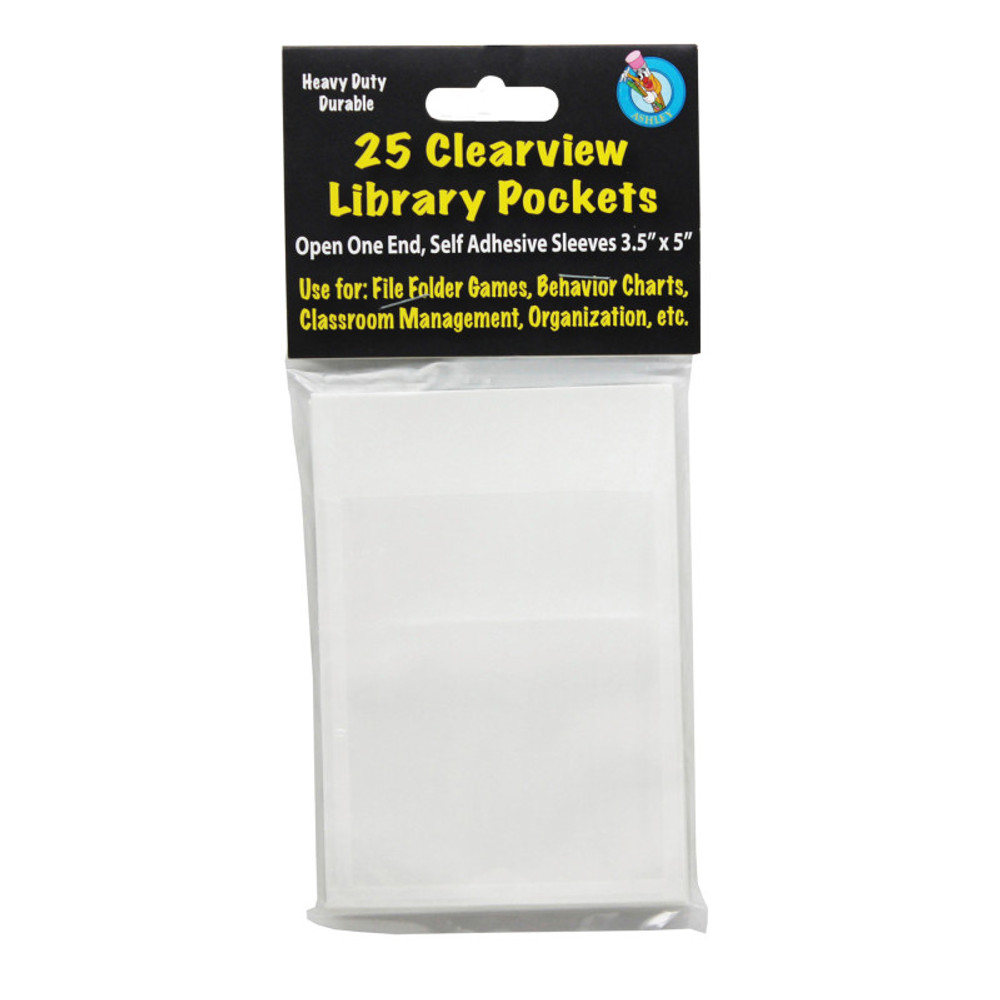 ASHLEY PRODUCTIONS Ashley Productions® Clear View Self-Adhesive Library Pocket 3.5" x 5", Pack of 25
