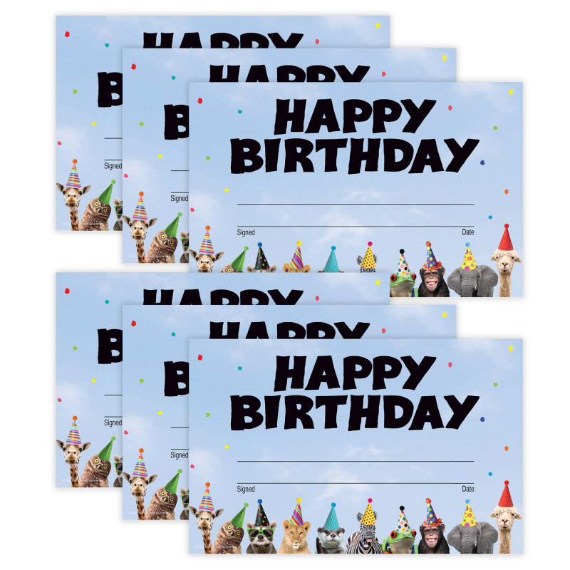 TEACHER CREATED RESOURCES Teacher Created Resources® Go Wild Animals Happy Birthday Awards, 30 Per Pack, 6 Packs
