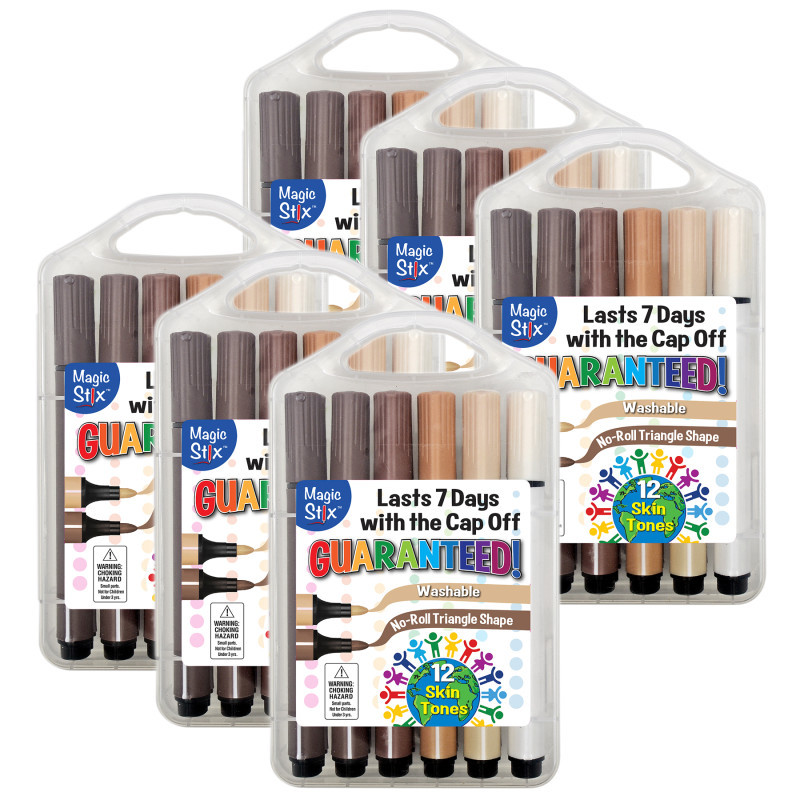 THE PENCIL GRIP The Pencil Grip™ Triangular Magic Stix Global Skin Tone Markers, 12 Per Pack, 6 Packs
