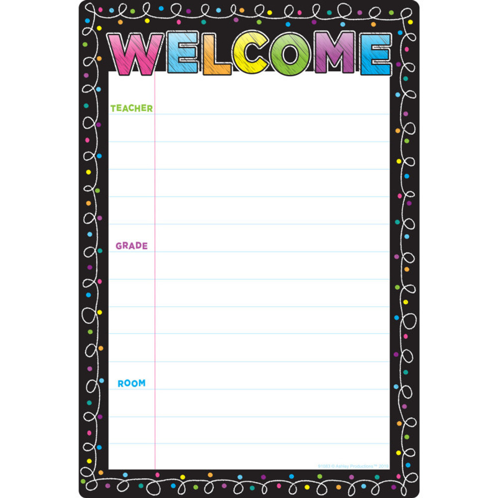 ASHLEY PRODUCTIONS Ashley Productions® Smart Poly® Chart Chalk Dots Welcome, 13" x 19" ASHLEY PRODUCTIONS Ashley Productions® Smart Poly® Chart Chalk Dots Welcome, 13" x 19"