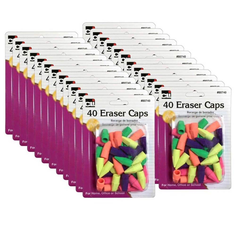 ADVANTUS Charles Leonard Pencil Eraser Caps, Assorted Colors, 40 Per Pack, 24 Packs