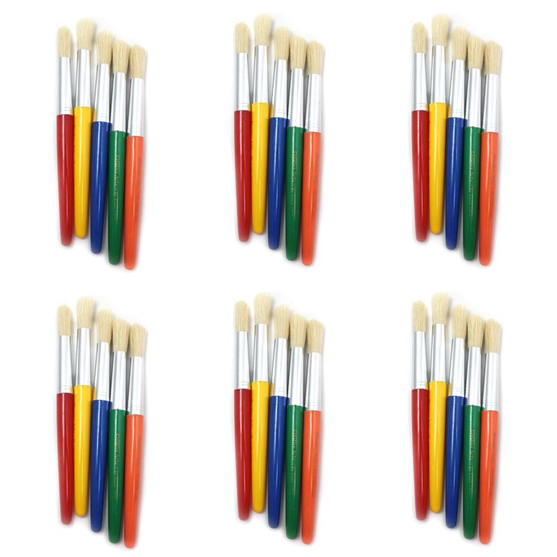 ADVANTUS Charles Leonard Round Paint Brushes, Short, Assorted Colors, 5 Per Set, 6 Sets