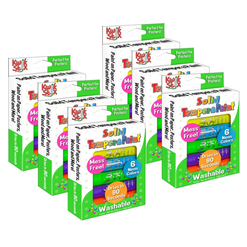 THE PENCIL GRIP Kwik Stix™ Solid Tempera Paint Sticks, Neon Colors, 6 Per Pack, 6 Packs