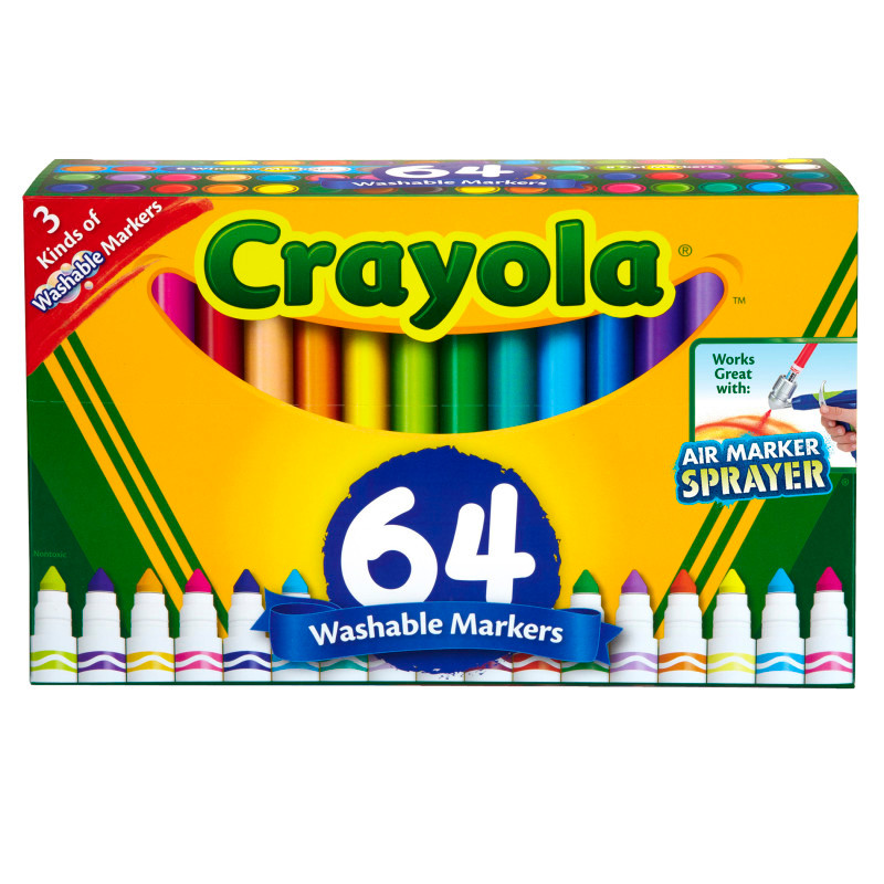 CRAYOLA LLC Crayola® Washable Markers, Broad Line, Assorted Colors, Pack of 64