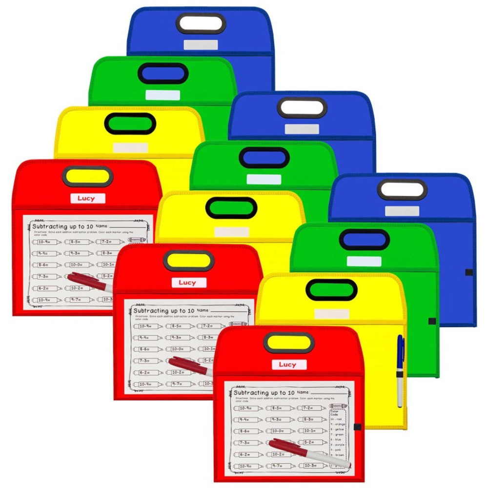 C-LINE PRODUCTS INC C-Line® Portable Dry Erase Pockets - Study Aid, Assorted Primary Colors, 10 x 13, Pack of 3